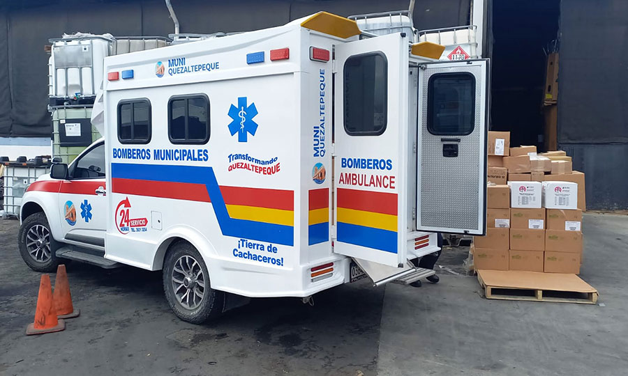 An EMT truck is loaded with CMMB-donated medicines.